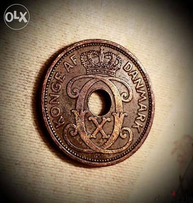 1929 Danmark 2 Ore King Christian X bronze coin