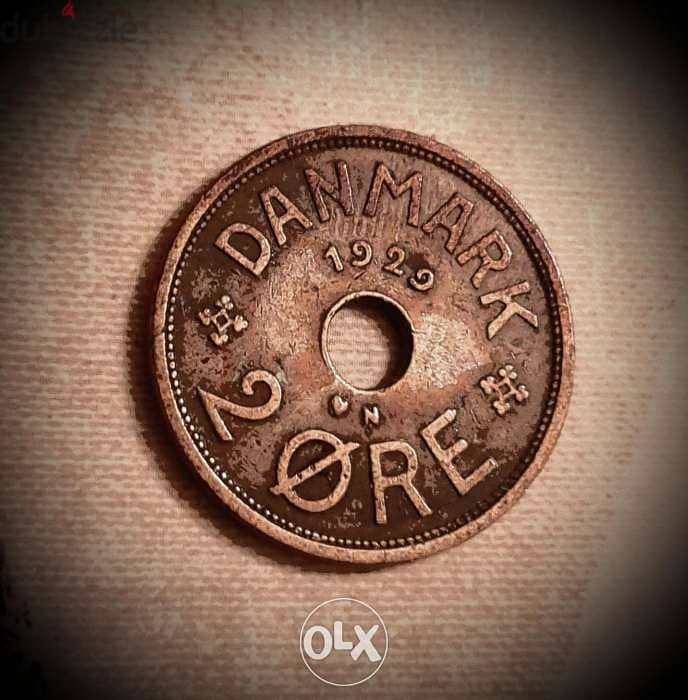 1929 Danmark 2 Ore King Christian X bronze coin 1