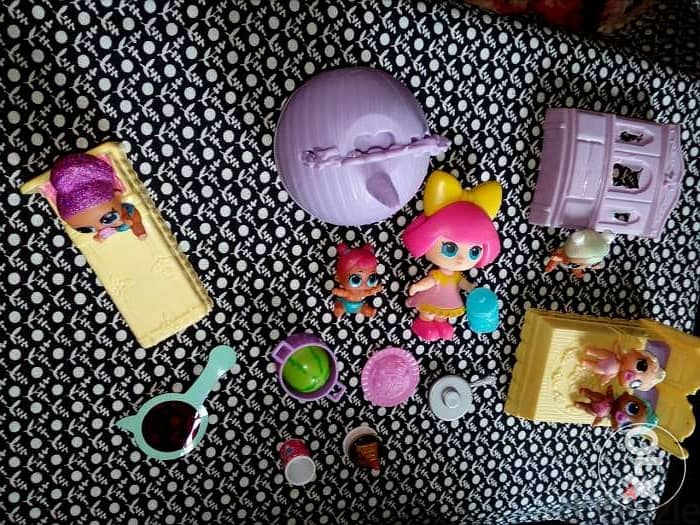 KINDER GARTEN LOL 5 small figurines toys +Sitter doll +beds +Egg +pcs 4