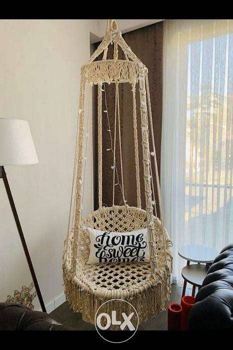 Macrame Knitting Round Swing Hammock 75x160x75cm MKR-001 مرجوحة 2