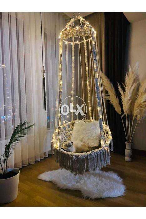 Macrame Knitting Round Swing Hammock 75x160x75cm MKR-001 مرجوحة 6