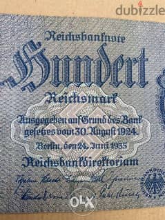 عملة ١٠٠ مارك نازي زمن هتلر سنة ١٩٣٥
