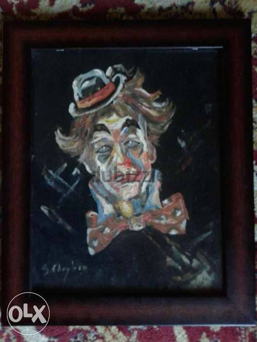 sad clown painting + wooden frame 30*40 0