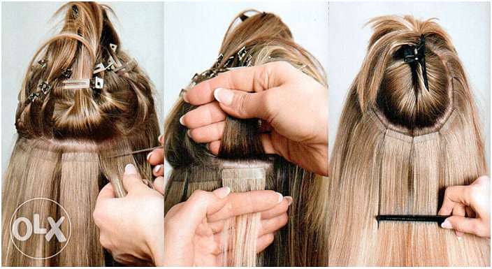 tape Hair extensions اكستنشن وتوصيلات شعر طبيعي لبناني 6