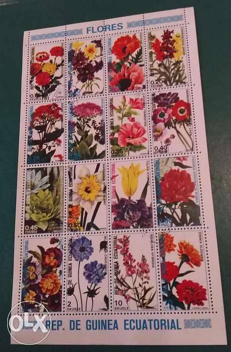 Equatorial flowers 16 different stamps block 0