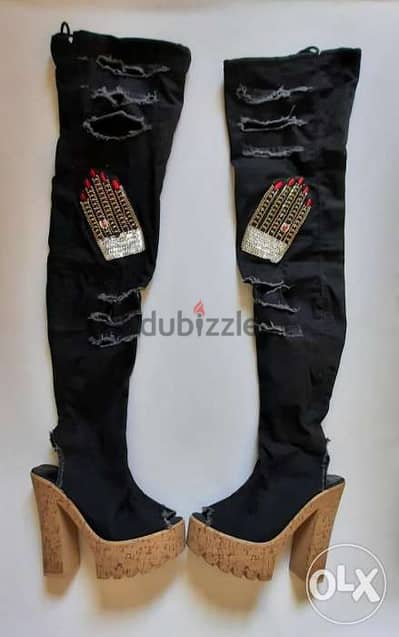 Denim black high heels