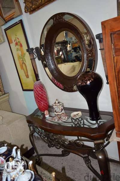 solid wood console with ferfoje and solid wood mirror