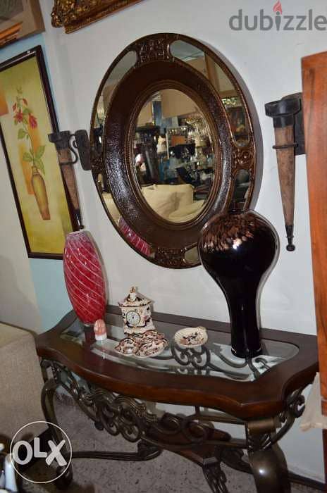 solid wood console with ferfoje and solid wood mirror 1