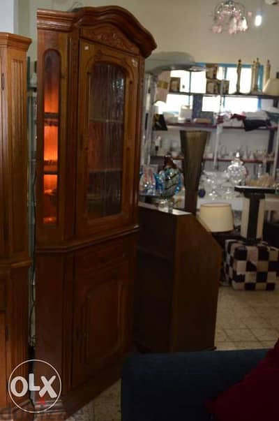 corner dresser with glass and drawers wainscot