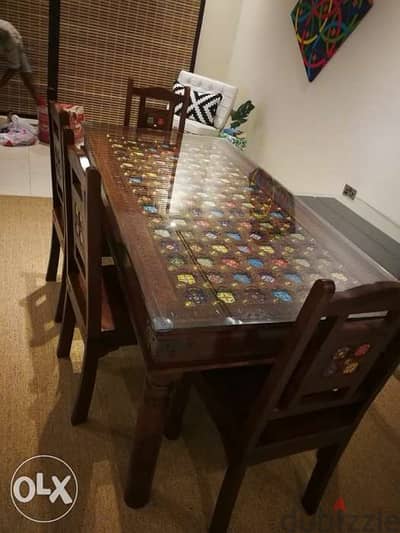 solid wood teak dining table with ceramic with dersoir and mirror