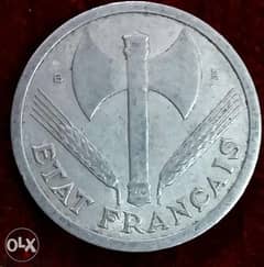 WW2 Two Nazi Vichy state Coin French Francs year 1944 0