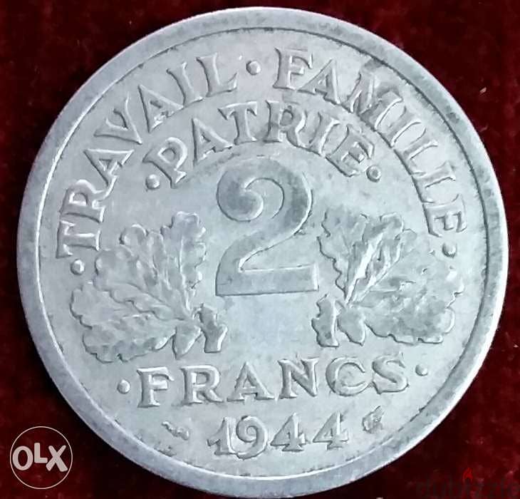WW2 Two Nazi Vichy state Coin French Francs year 1944 1