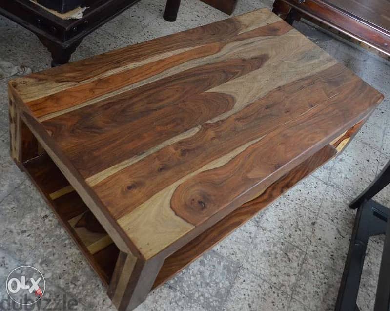 solid wood teak table with shelf down 1