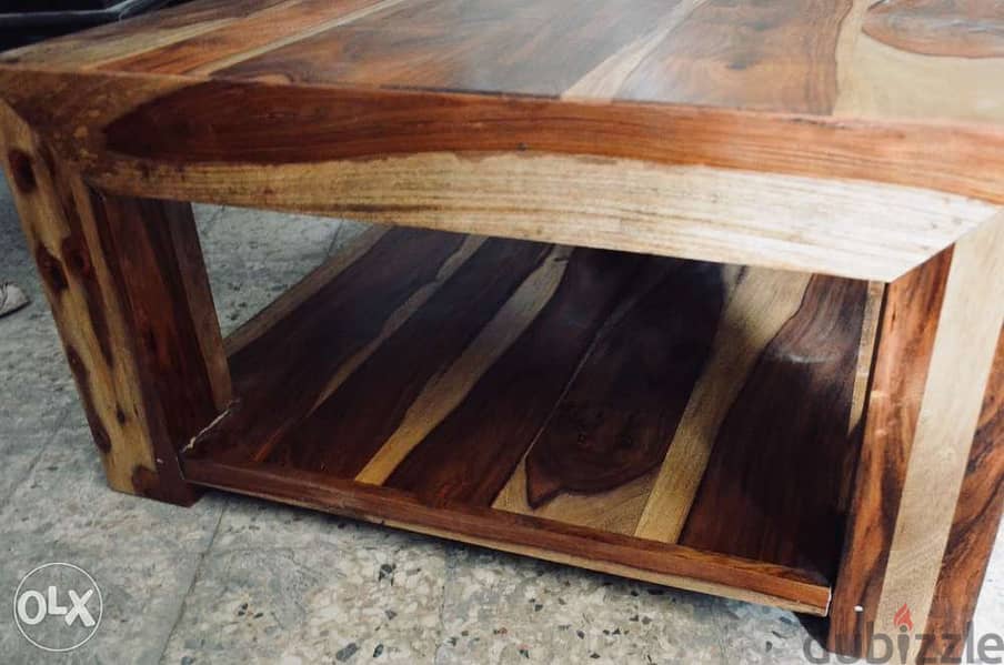 solid wood teak table with shelf down 3