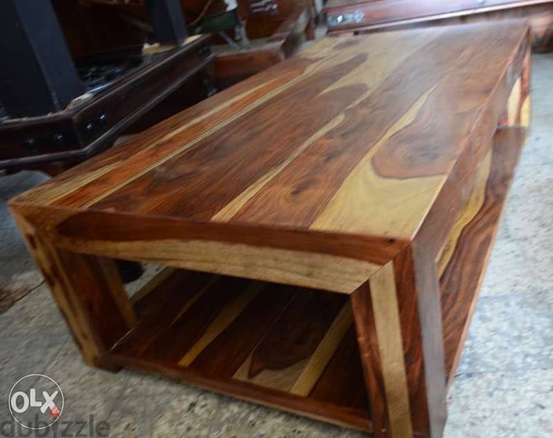 solid wood teak table with shelf down 4