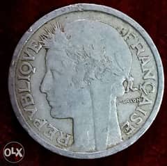 2 French Francs. Morlon Franc year 1958 Beaumont le Roger Aluminum 0
