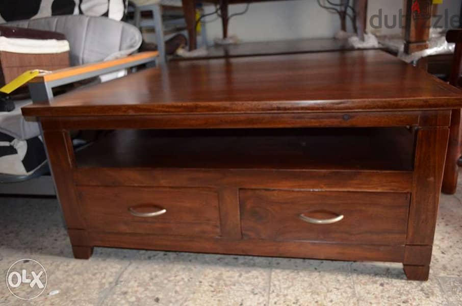 solid teak table with drawers 1