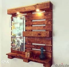 Pallet decor miror and shelf wood rustic طبلية مراية رف خشب 0