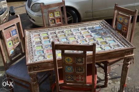 solid wood teak dining table 4 chairs with ceramic