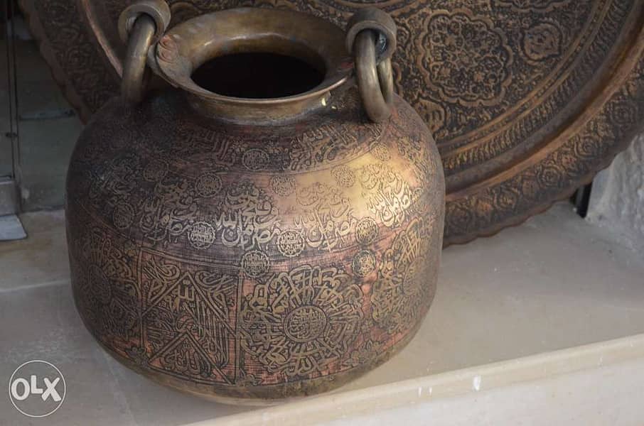 heavy copper jar engraved antique fatimyeh 1