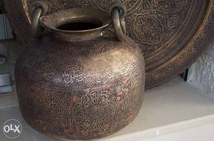 heavy copper jar engraved antique fatimyeh 2