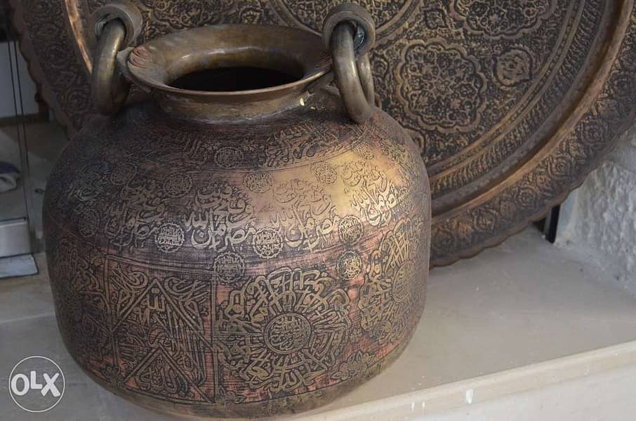 heavy copper jar engraved antique fatimyeh 3