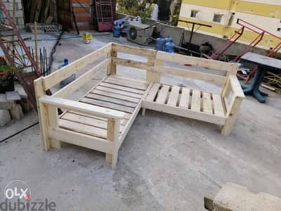 Outdoor wood corner furniture L style زاوية خشب خارجي وداخلي