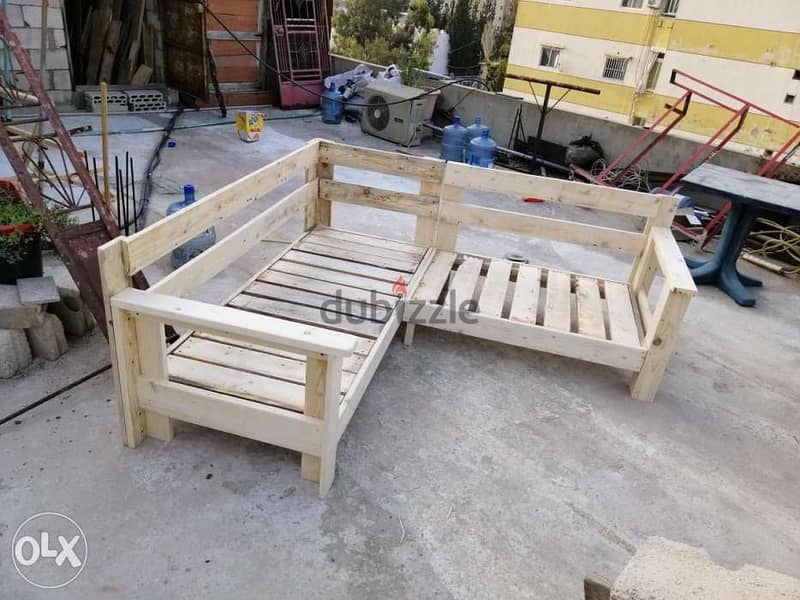 Outdoor wood corner furniture L style زاوية خشب خارجي وداخلي 1