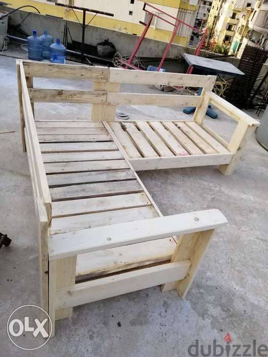 Outdoor wood corner furniture L style زاوية خشب خارجي وداخلي 2