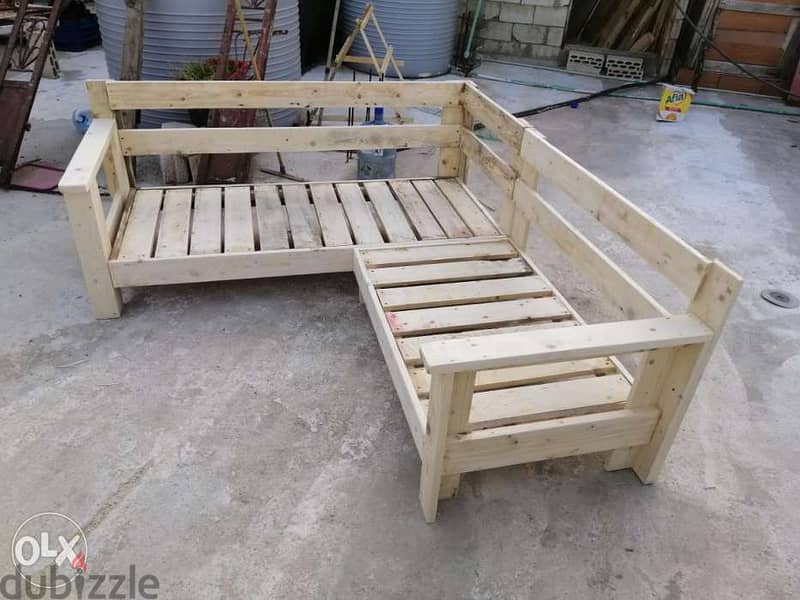 Outdoor wood corner furniture L style زاوية خشب خارجي وداخلي 4