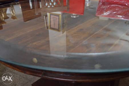 round solid wood teak table with 4 chairs