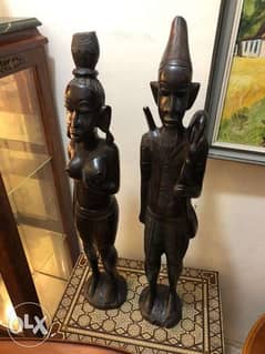 تمثال ابانوس افريقي قديم عدد ٢ رجل و امرأة روعة حجم كبير طول متر تصفية