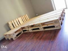 Wood bed pallets new style form تخت طبالي مع كمود