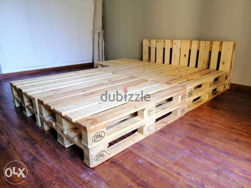 Wood bed pallets new style form تخت طبالي مع كمود 2