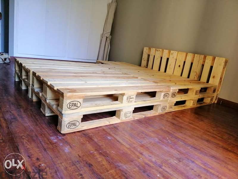 Wood bed pallets new style form تخت طبالي مع كمود 7