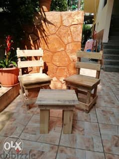 طبلية خشب كرسي عدد٢ مع طاولة wood Pallet 2 chairs and coffe table 0