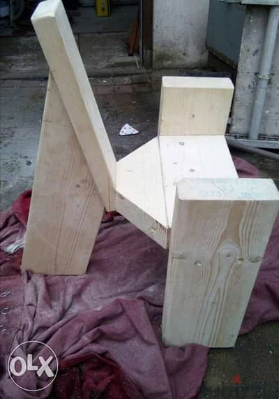 Children wood creative regular chair كرسي خشب أطفال لون طبيعي