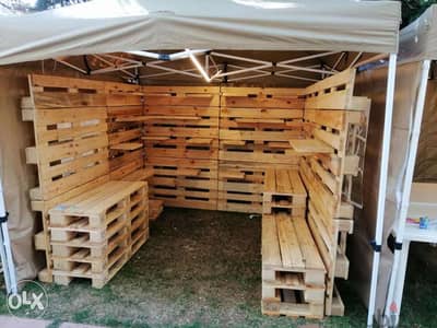 Tent wood Pallets decoration ديكور طبالي خشب داخل خيمة للمعارض