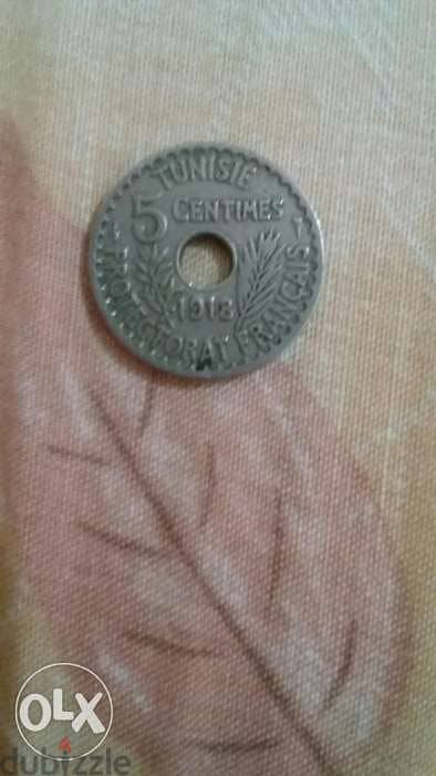 Tunisie 5 centimes Coin from year 1918 AD 1327 Hijri 1