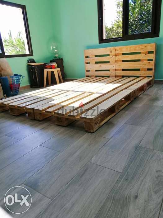 Wood creative palettes large bed تخت طبالي خشب مفرد ونص 0