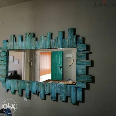 Pallets Wood creative big size miror مراية خشب طبالي كبيرة