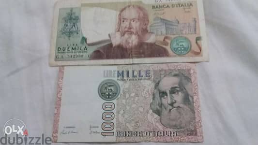 Set of Italy Two Banknotesمجموعة مؤلفة من ورقتين عملة ايطاليا