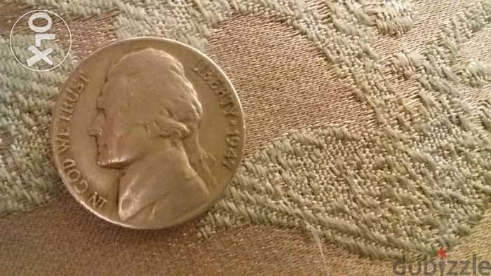 USA Five Cents Coin Nickel o Presidnt Jefferson Coin year1947 0