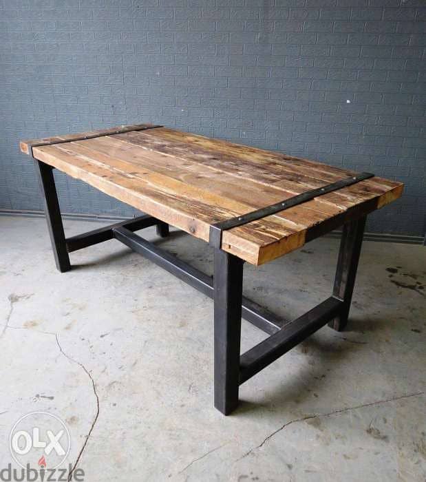 Industrial wood table rustic style طاولة حديد وخشب قديم 0