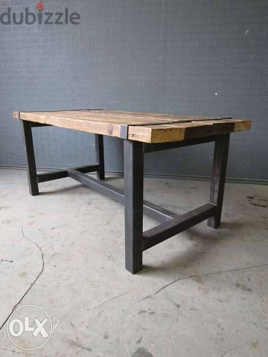 Industrial wood table rustic style طاولة حديد وخشب قديم 1