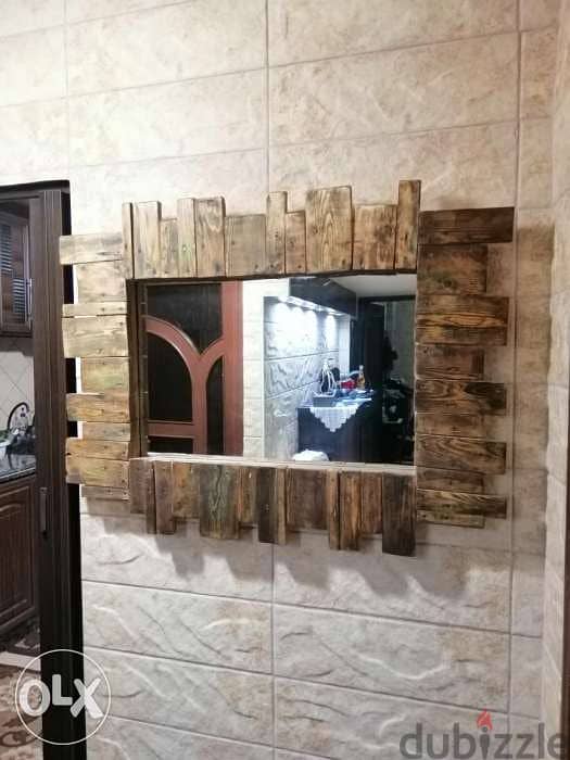 Wal wood miror frame 120x90 مراية خشب شكل غريب 2