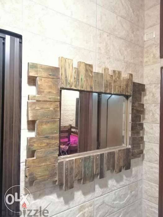 Wal wood miror frame 120x90 مراية خشب شكل غريب 3