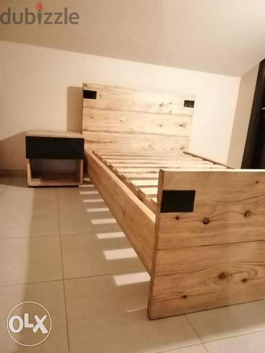 Modern Wood bed and comode تخت مفرد ونص مع كومود خشب وحديد 0