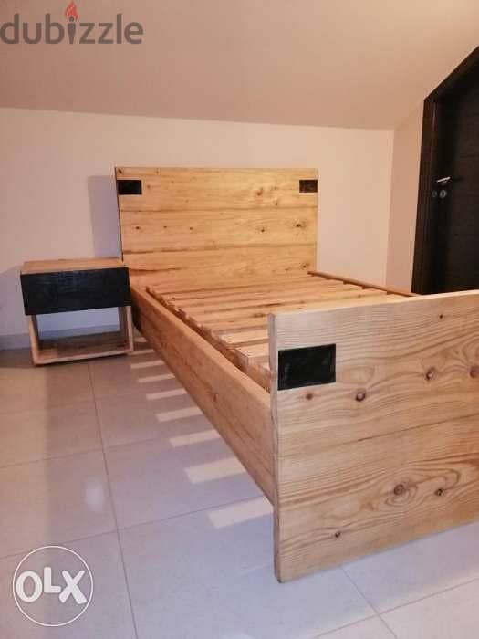 Modern Wood bed and comode تخت مفرد ونص مع كومود خشب وحديد 1