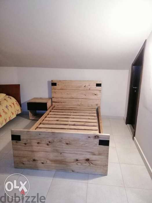 Modern Wood bed and comode تخت مفرد ونص مع كومود خشب وحديد 2
